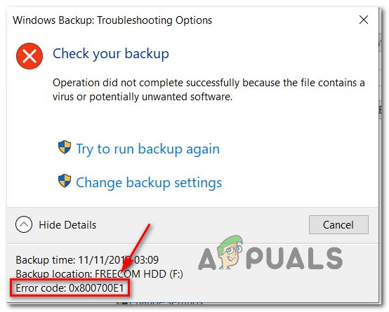 Windows Backup schlägt mit Fehlercode 0x800700E1 fehl