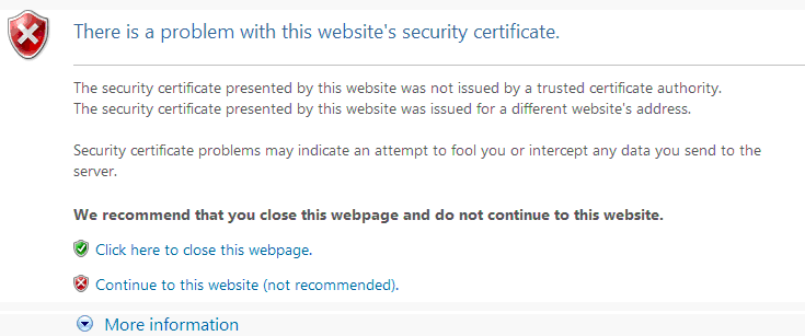 Fix: Es liegt ein Problem mit dem Sicherheitszertifikat dieser Website vor