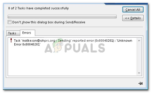 Fix: Fehler 0x80040201 in Outlook senden