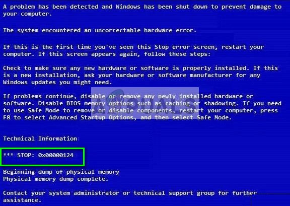 Fix: 0x00000124 Blue Screen STOP Fehler