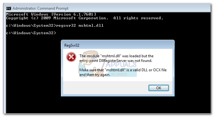 Fix: Mshtml.dll wurde geladen, DllRegisterServer-Einstiegspunkt wurde nicht gefunden