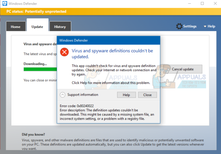 UPDATE: Windows Defender-Fehler 0x80240022 ‘Definitionen konnten nicht aktualisiert werden’