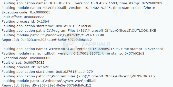 Fix: Microsoft Word und Outlook 2013 stürzen mit ntdll.dll / MSVCR100.dll ab
