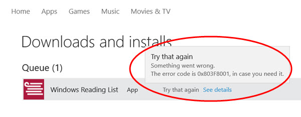 Fix: Windows 10 Store Fehlercode 0x803F8001