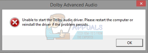Behebung Fehler beim Starten des Dolby-Audiotreibers Fehler unter Windows 8 und 10