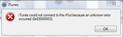 Gelöst: Fehler 0xe8000003 bei iTunes beim Anschließen von iPod / iPad / iPhone