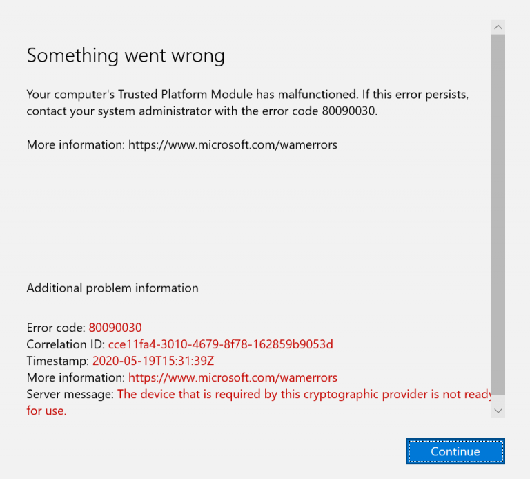 [FIX] Outlook Trusted Platform Module Fehlercode 80090030 unter Windows 10