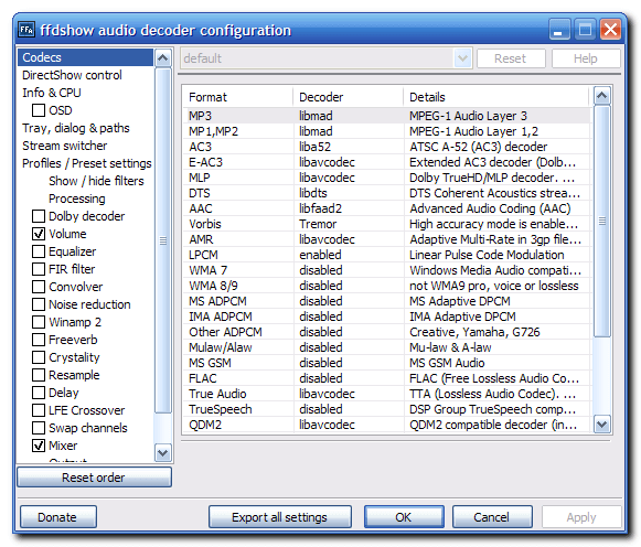 Dateityp wird nicht erkannt – FFDSHOW-Schnappschuss – Windows Wally