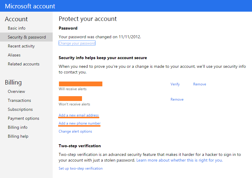 Wichtige Sicherheit – Sicherheit und Passwort – Weitere Informationen hinzufügen – Windows Wally