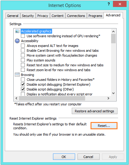 Internet Explorer stoppt – Internetoptionen – Erweitert – Zurücksetzen – Windows Wally