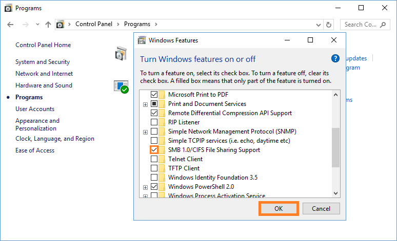 Windows 10 – Systemsteuerung – Programme – Windows-Funktionen ein- oder ausschalten – 2 – Windows Wally