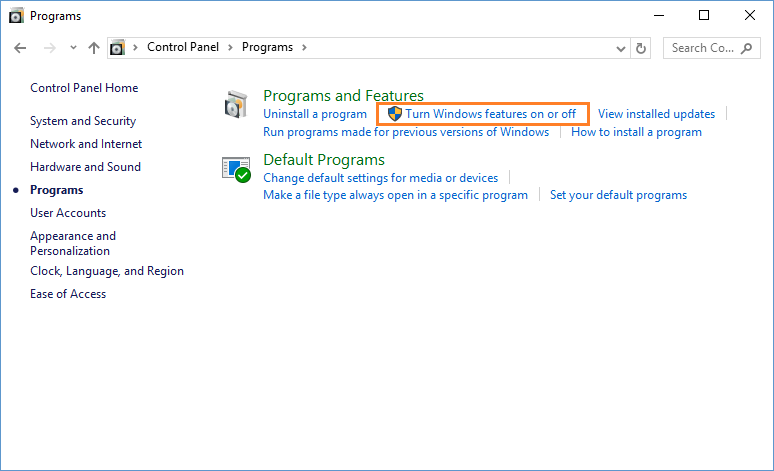 Windows 10 – Systemsteuerung – Programme – Windows-Funktionen ein- oder ausschalten – Windows Wally