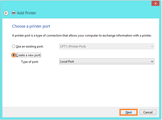 Windows 8-Drucker – Erstellen Sie einen neuen Port – Lokaler Port – Windows Wally
