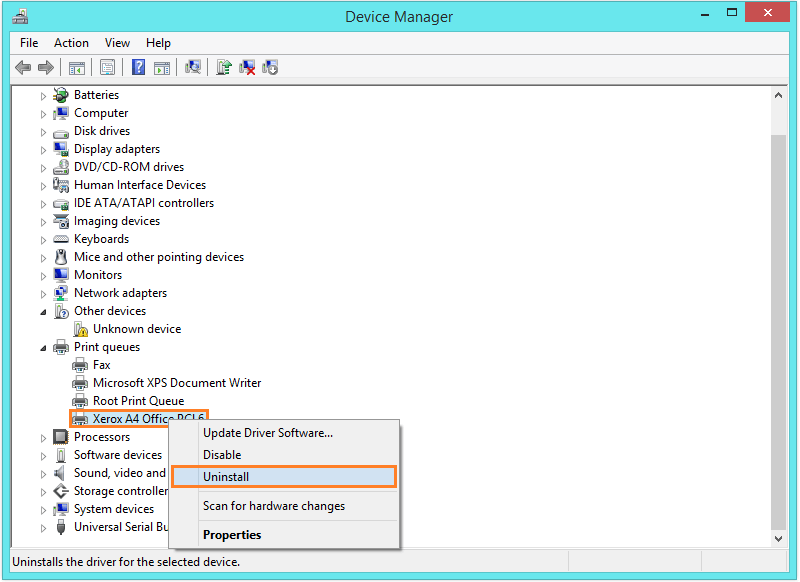 Windows 8-Drucker – Geräte-Manager – Deinstallieren – Windows Wally