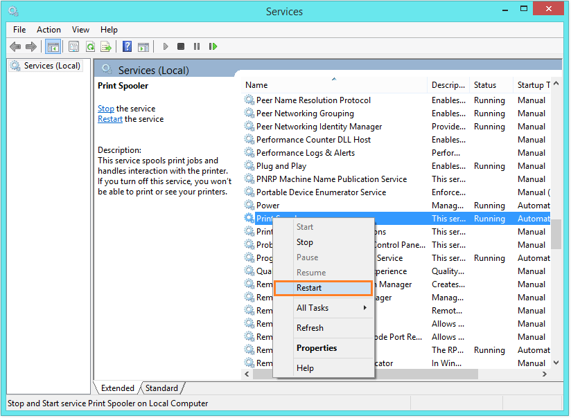 Windows 8-Drucker – Dienste – Druckspooler – Windows Wally