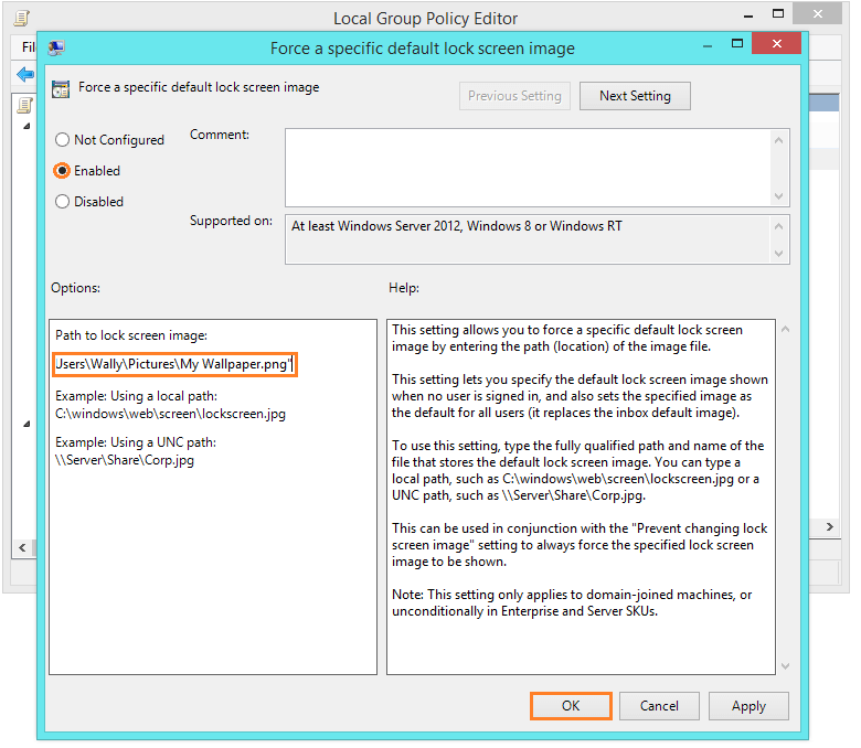 Windows 8-Hintergrund – Pfad zum Sperrbildschirmbild – Windows Wally