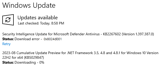 So beheben Sie den Windows Update-Fehler 0x8024d001